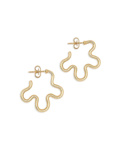 Bea Bongiasca 9K Yellow Gold Flower Funk Open Flower Mismatch Huggie Hoop Earrings
