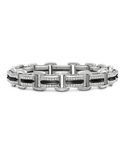 Men's Sterling Silver Deco Diamond Pavé Beveled Link Bracelet