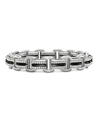 Men's Sterling Silver Deco Diamond Pavé Beveled Link Bracelet