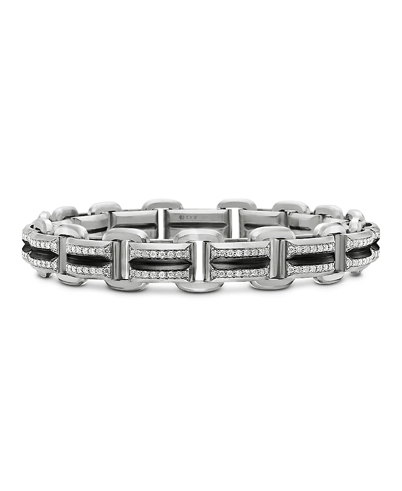 David Yurman Men's Sterling Silver Deco Diamond Pave Beveled Link Bracelet