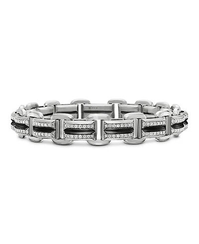 David Yurman Men's Sterling Silver Deco Diamond Pave Beveled Link Bracelet