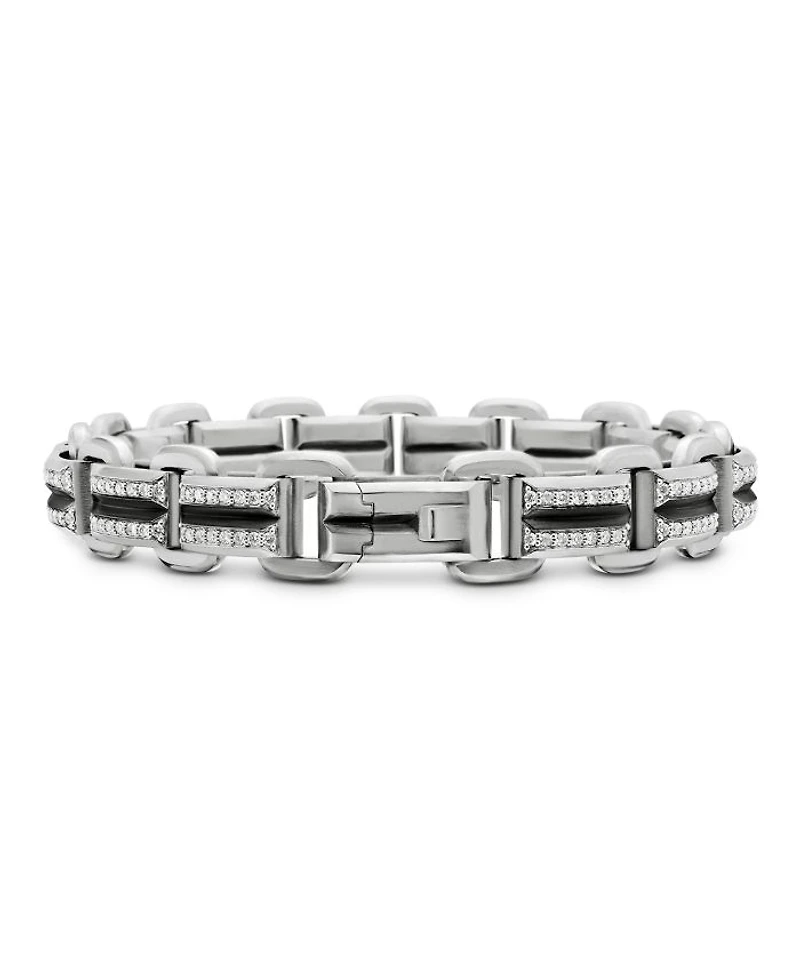 Men's Sterling Silver Deco Diamond Pavé Beveled Link Bracelet