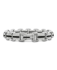 Men's Sterling Silver Deco Diamond Pavé Beveled Link Bracelet