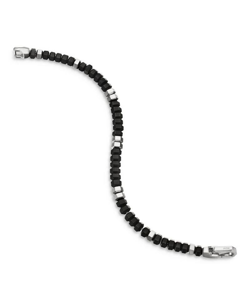 Men's Hex Bead Bracelet Sterling Silver, 6mm