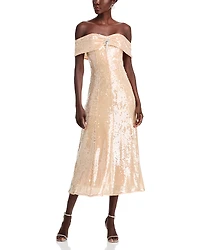 Self-Portrait Gold Sequin Off-the-Shoulder Dress - Exclusive