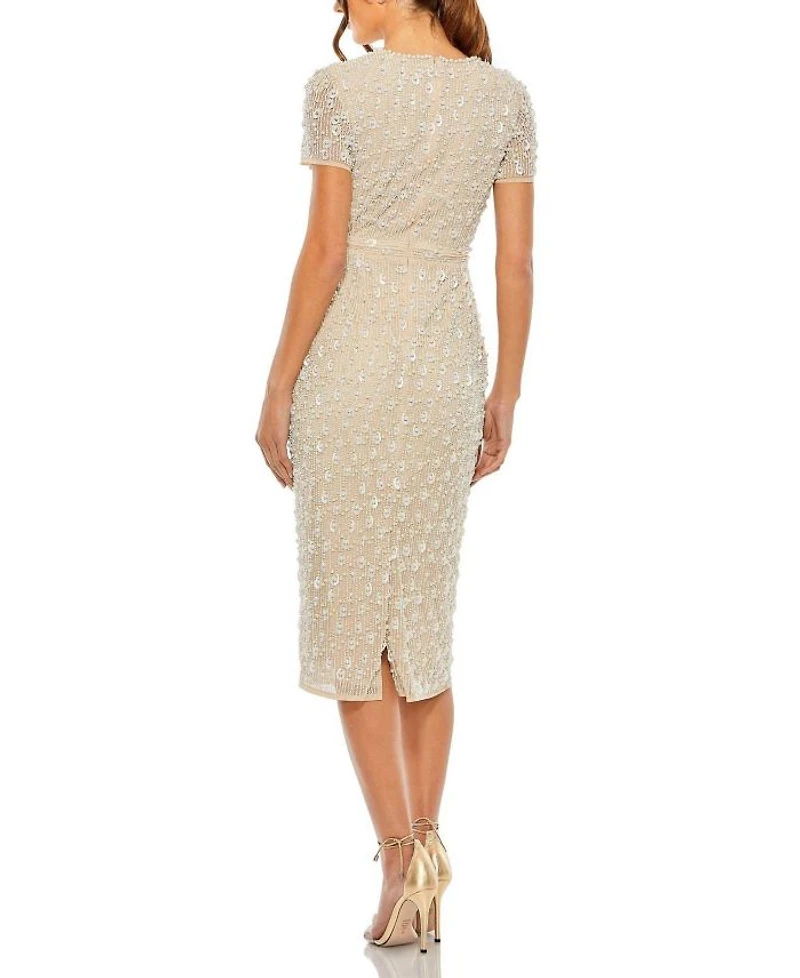 High Neck Short Sleeve Embellished Dress
