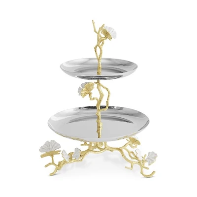 Butterfly Ginkgo Gold Two Tier Etagere