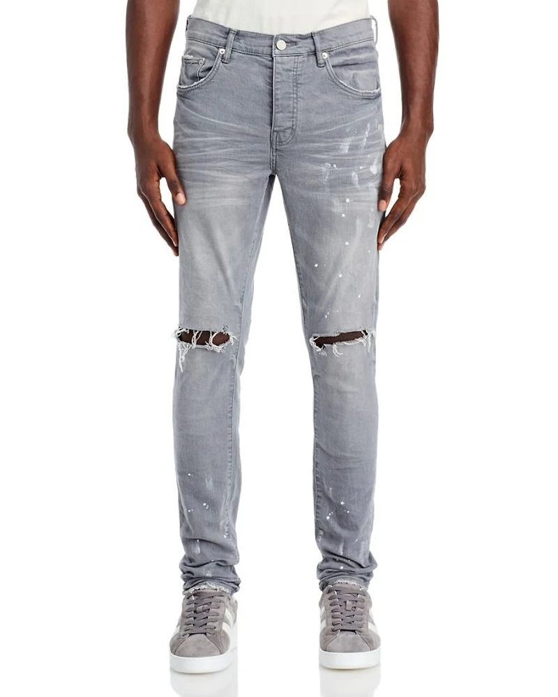 Gray Knee Slit Skinny Jeans
