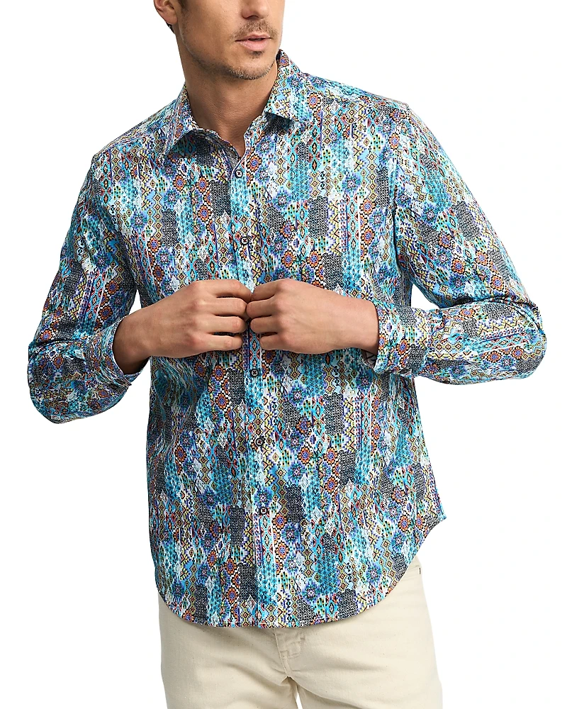 Robert Graham Merola Cotton Stretch Printed Classic Fit Button Down Shirt