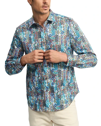 Robert Graham Merola Cotton Stretch Printed Classic Fit Button Down Shirt