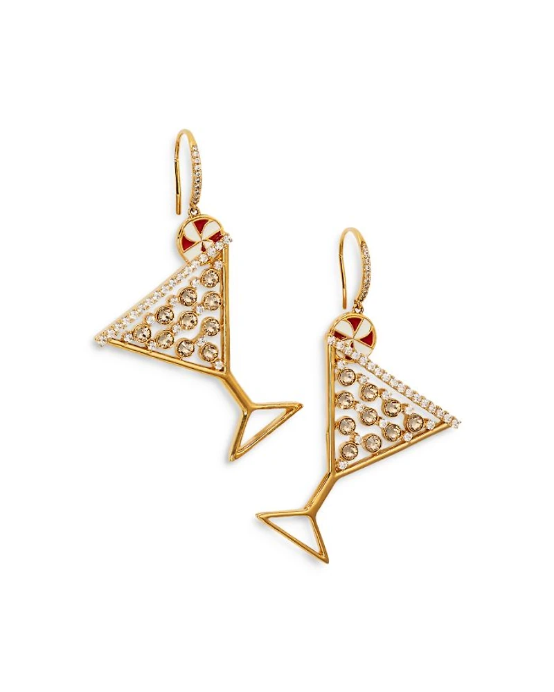 Holi-Daze Cubic Zirconia Peppermint Cosmo Drop Earrings in 18K Gold Plated
