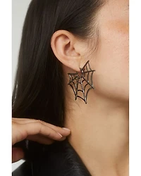 Haunt Couture Black Pavé Web Hoop Earrings in Ruthenium Plated