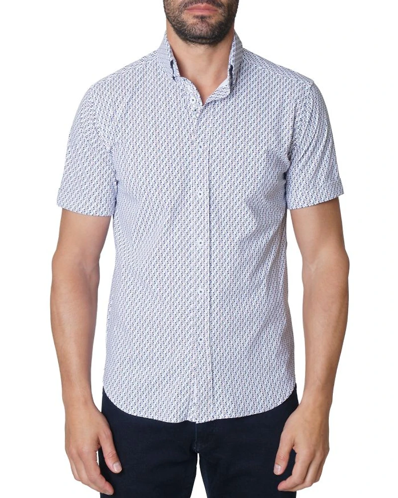 Moyer Nylon Stretch Printed Tailored Fit Button Down Shirt