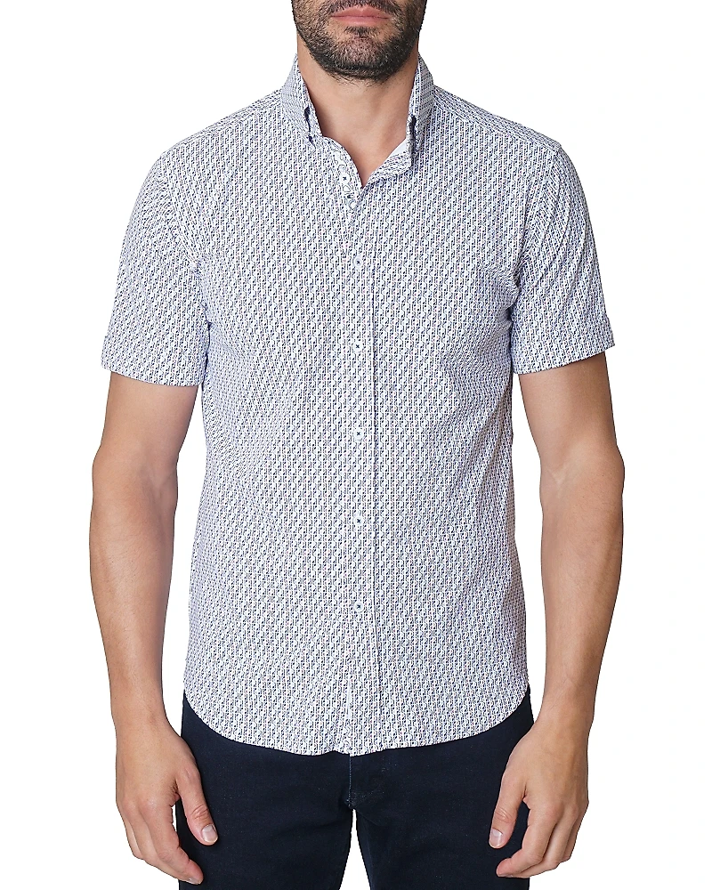 Robert Graham Moyer Nylon Stretch Printed Tailored Fit Button Down Shirt