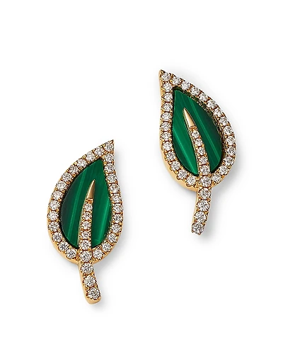 Bloomingdale's Fine Collection Malachite & Diamond Leaf Stud Earrings