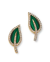 Bloomingdale's Fine Collection Malachite & Diamond Leaf Stud Earrings
