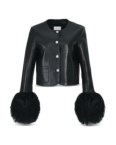 Susanna Chow Leather Cropped Shearling Cuff Jacket