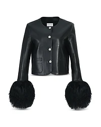 Susanna Chow Leather Cropped Shearling Cuff Jacket