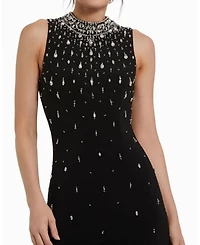 High Neck Sleeveless Beaded Jersey Fitted Gown
