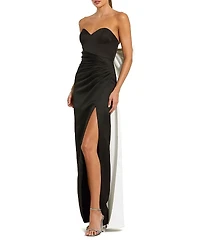 Mac Duggal Satin Strapless Bustier Gown With Over