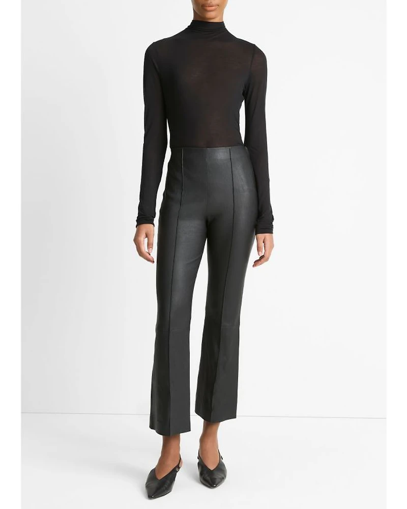 Stretch Leather Cropped Flare Pants