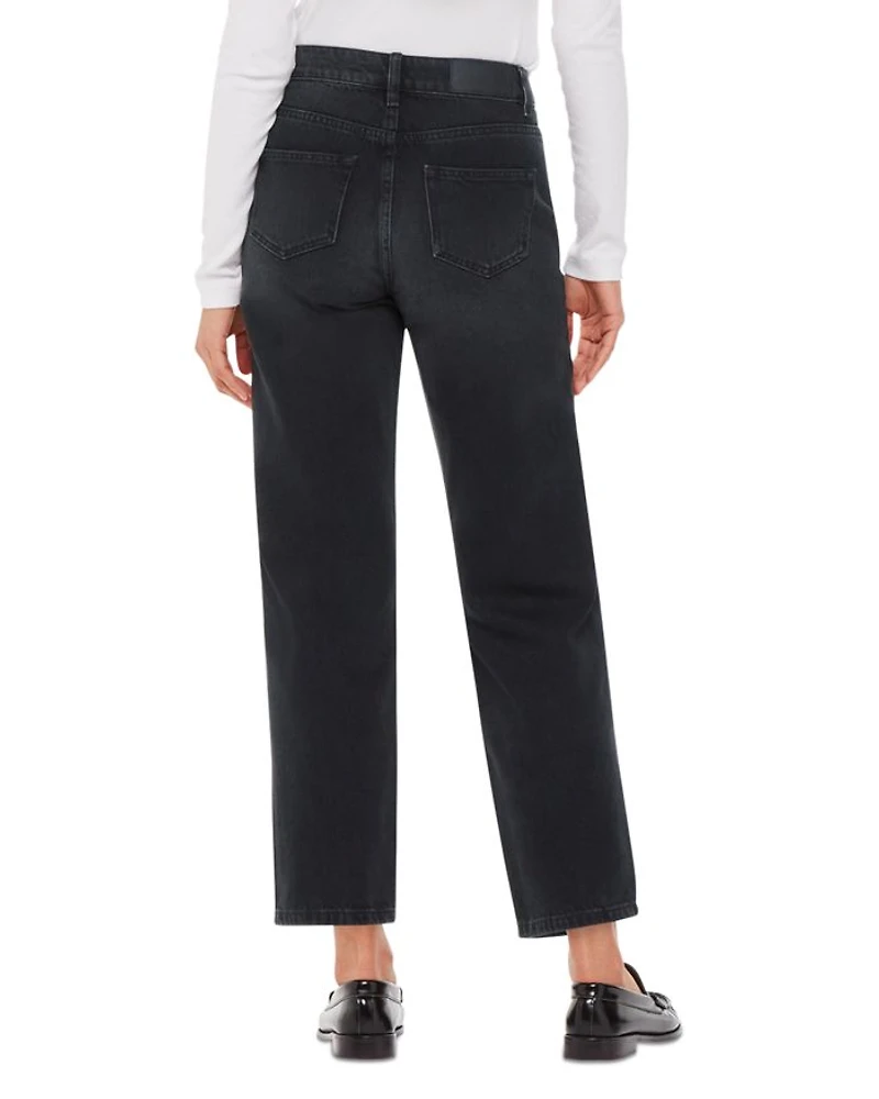 Hollie Button Front High Rise Cropped Straight Jeans Black