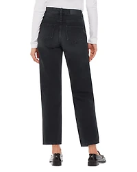 Hollie Button Front High Rise Cropped Straight Jeans Black