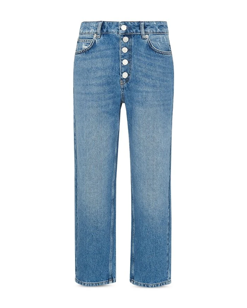 Hollie Button-Fly High Rise Cropped Straight Jeans Denim
