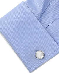 Mother of Pearl Inlay Rhodium Plated Round Stud & Cufflink Set