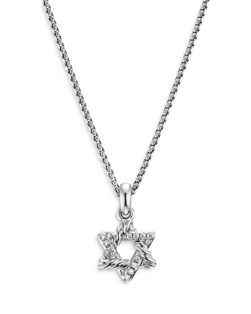 Star of David Pendant Necklace in Sterling Silver with Diamonds