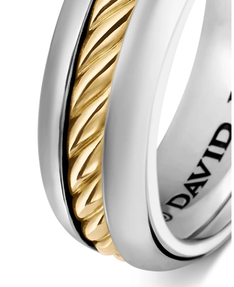 Men's Cable Inset Band Ring Sterling Silver with 18K Yellow Gold, 8mm
