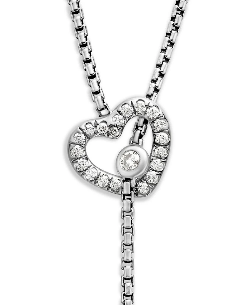 Cable Collectibles Heart Y Necklace in Sterling Silver with Pavé Diamonds, 21"