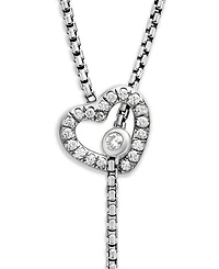 Cable Collectibles Heart Y Necklace in Sterling Silver with Pavé Diamonds, 21"
