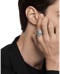 Men's Sterling Silver Maritime Compass Signet Ring with Black Diamond