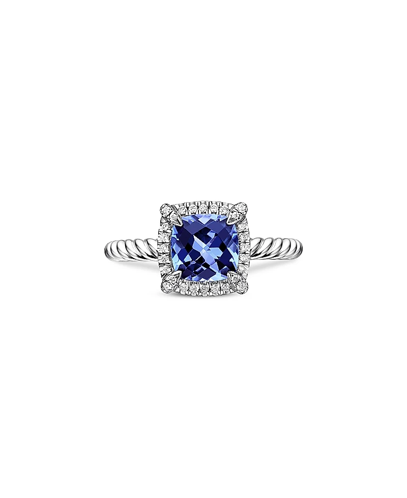 David Yurman 18K White Gold Petite Chatelaine Tanzanite & Diamond Ring