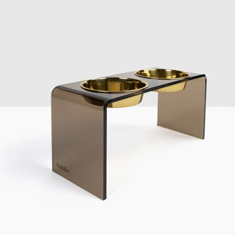 Large Smoke Bronze Double Bowl Pet Feeder, 2 Quart Bowls