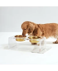 Medium Clear Double Bowl Pet Feeder, 2 Quart Bowls
