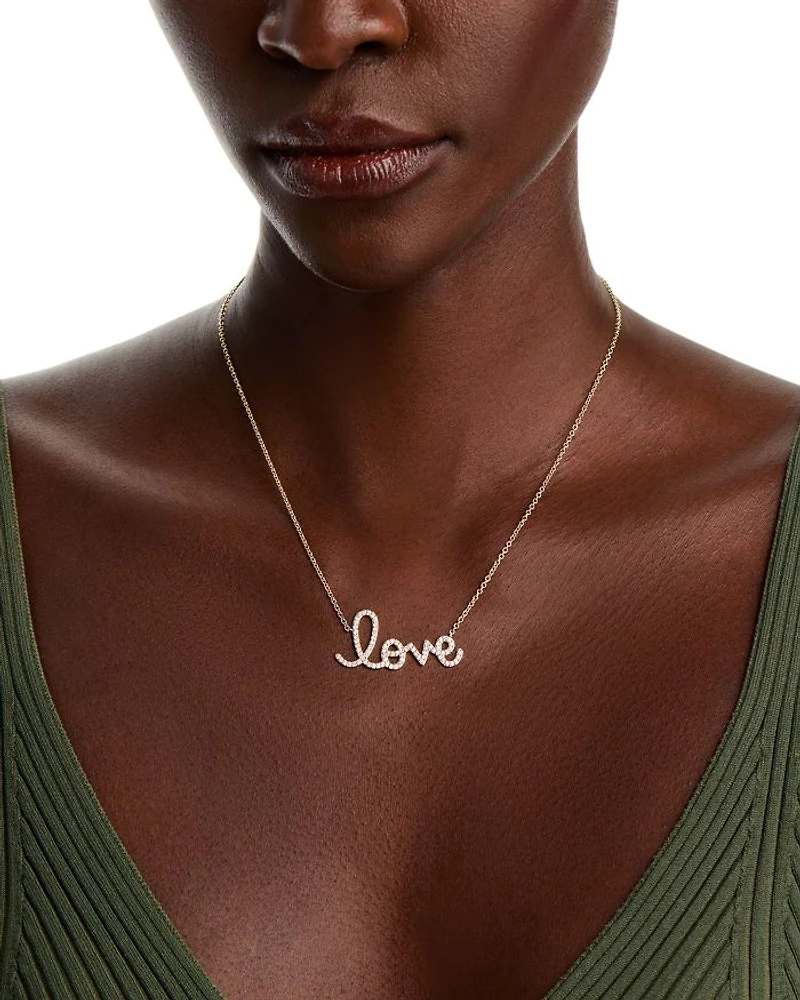 14K Yellow Gold Diamond Big Love Script Pendant Necklace, 18"