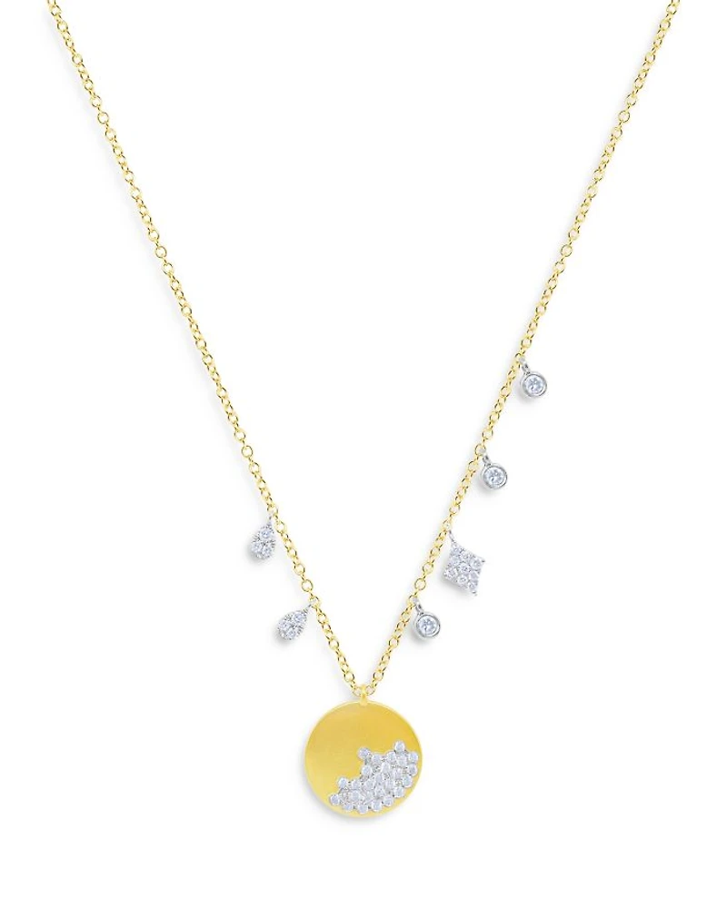 14K White & Yellow Gold Diamond Disc & Dangle Pendant Necklace, 16-18"
