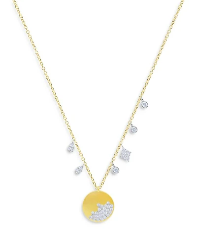 14K White & Yellow Gold Diamond Disc & Dangle Pendant Necklace, 16-18"