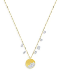 14K White & Yellow Gold Diamond Disc & Dangle Pendant Necklace, 16-18"
