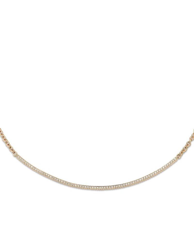 18K Rose Gold Diamond Curved Bar Necklace, 15"
