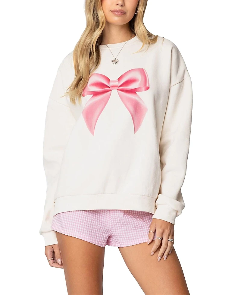 Edikted Bow Brat Printed Sweatshirt