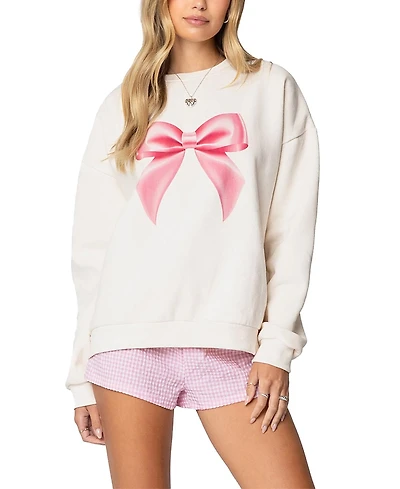 Edikted Bow Brat Printed Sweatshirt