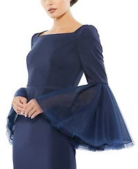 Flounce Sleeve Square Neck Column Gown