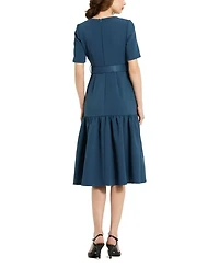 Belted Crepe Midi Dress With Pockets