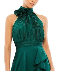 Halter Neck Flower Detail Ruffled Midi Dress