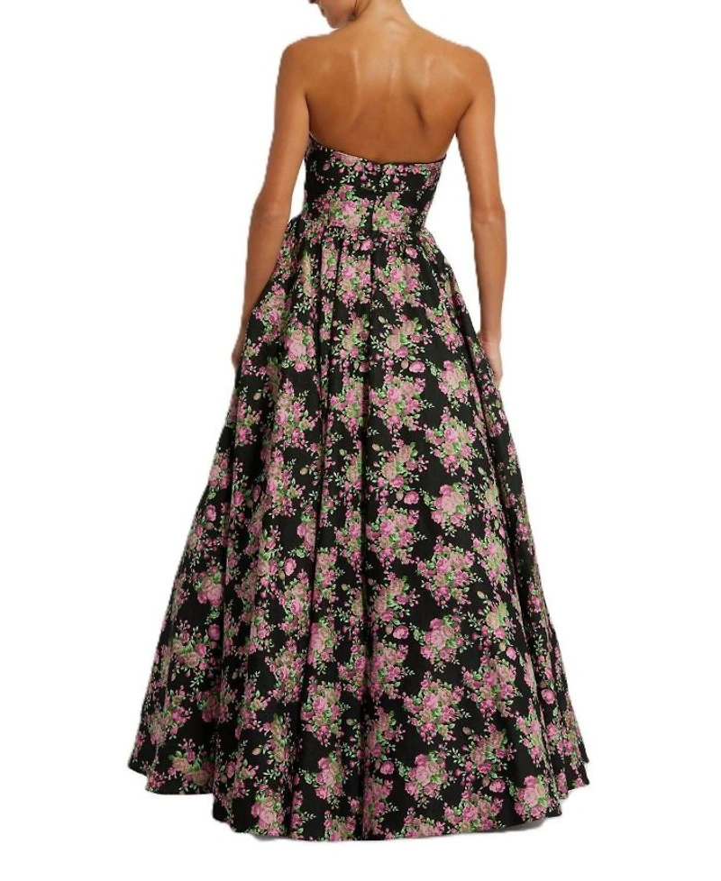Strapless Sweetheart Brocade Floral A Line Gown