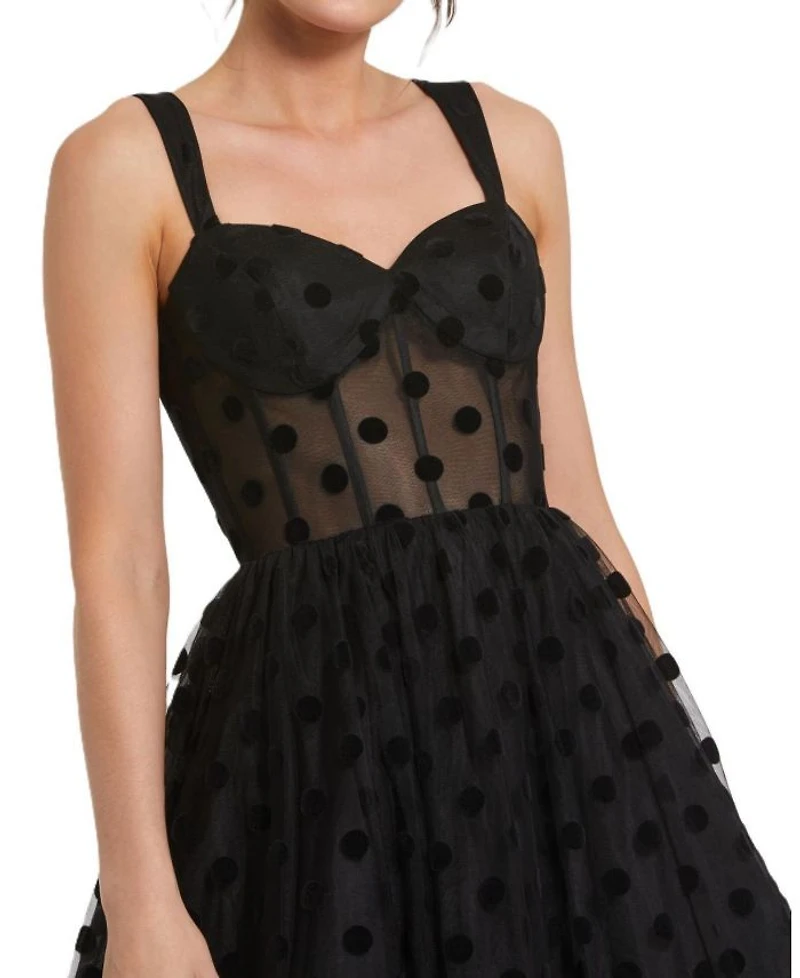 Polka Dot Net Bustier A-Line Midi Dress