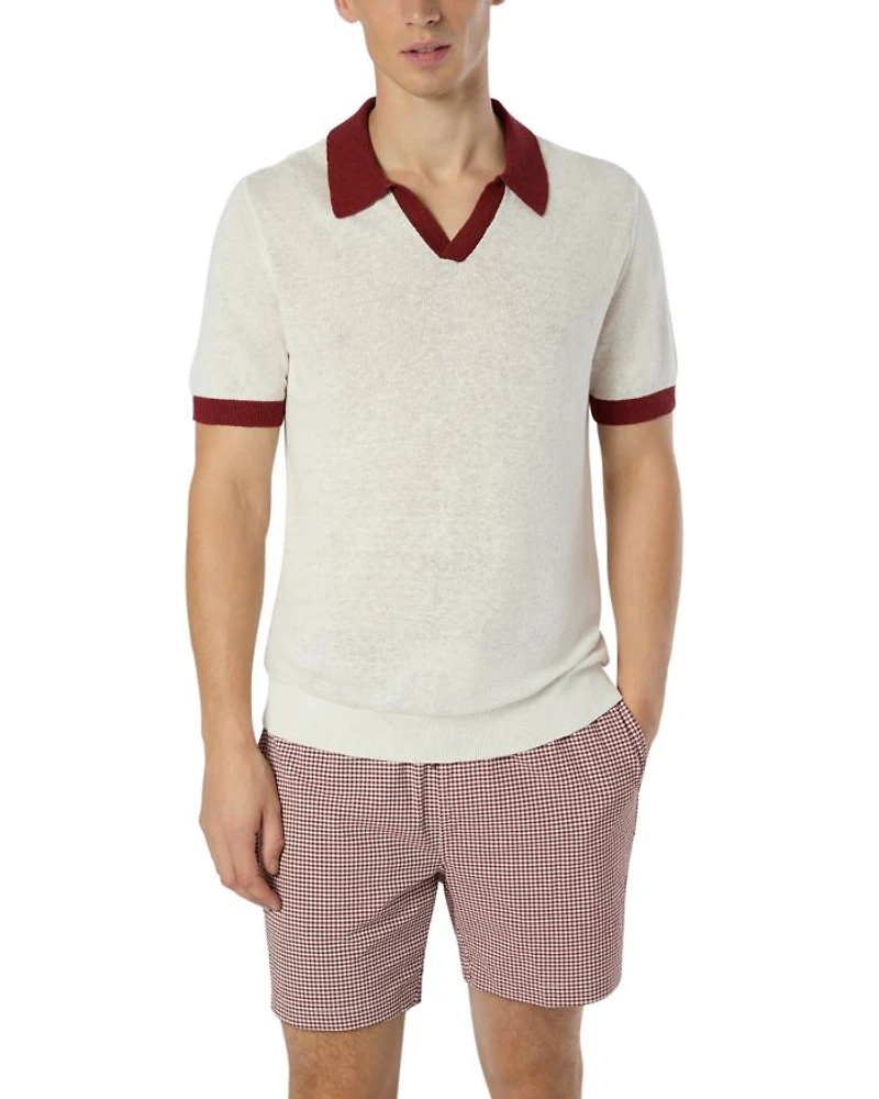 Linen Color Blocked Polo Shirt
